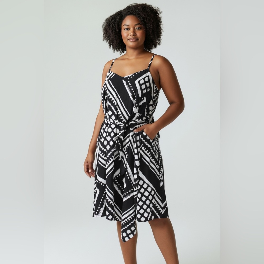 Lane Bryant Black White Geo print Patterned asymmetrical tunic Dress‎ Sz 14/16